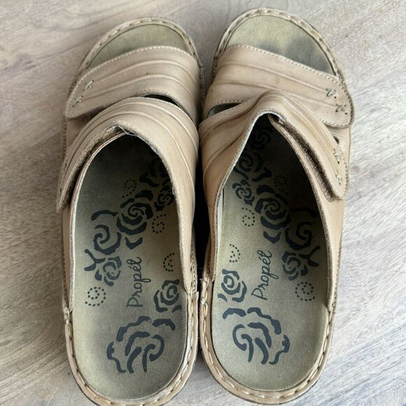 Propet Womens June Tan Leather Slide Sandals Size 8.5 Adjustable Straps Cushione - Picture 3 of 10